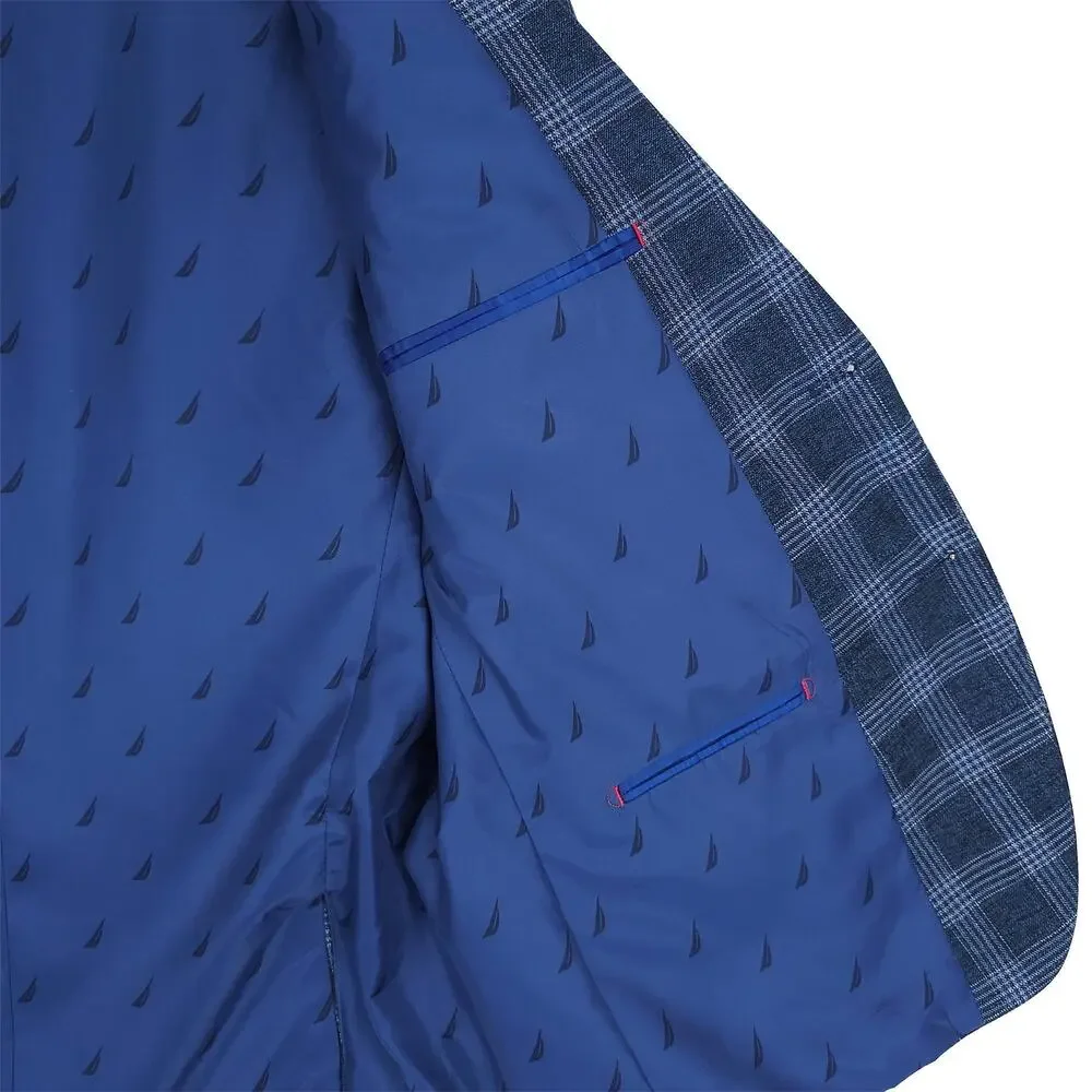 Nautica Mens Modern Fit Sport Coat Blazer 44S Navy Blue Plaid Stretch NWT